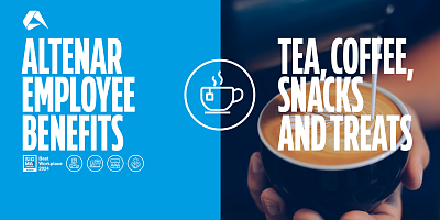 Benefits of working with us: tea, coffee, healthy snacks and occasionally not-so-healthy treats